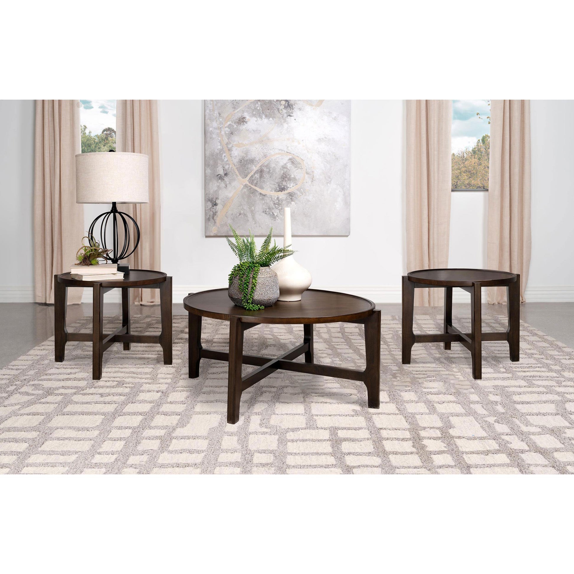  Coaster Furniture Cota 708288-S3 3-piece Solid Wood Coffee and End Table Set - Dark Brown IMAGE 2
