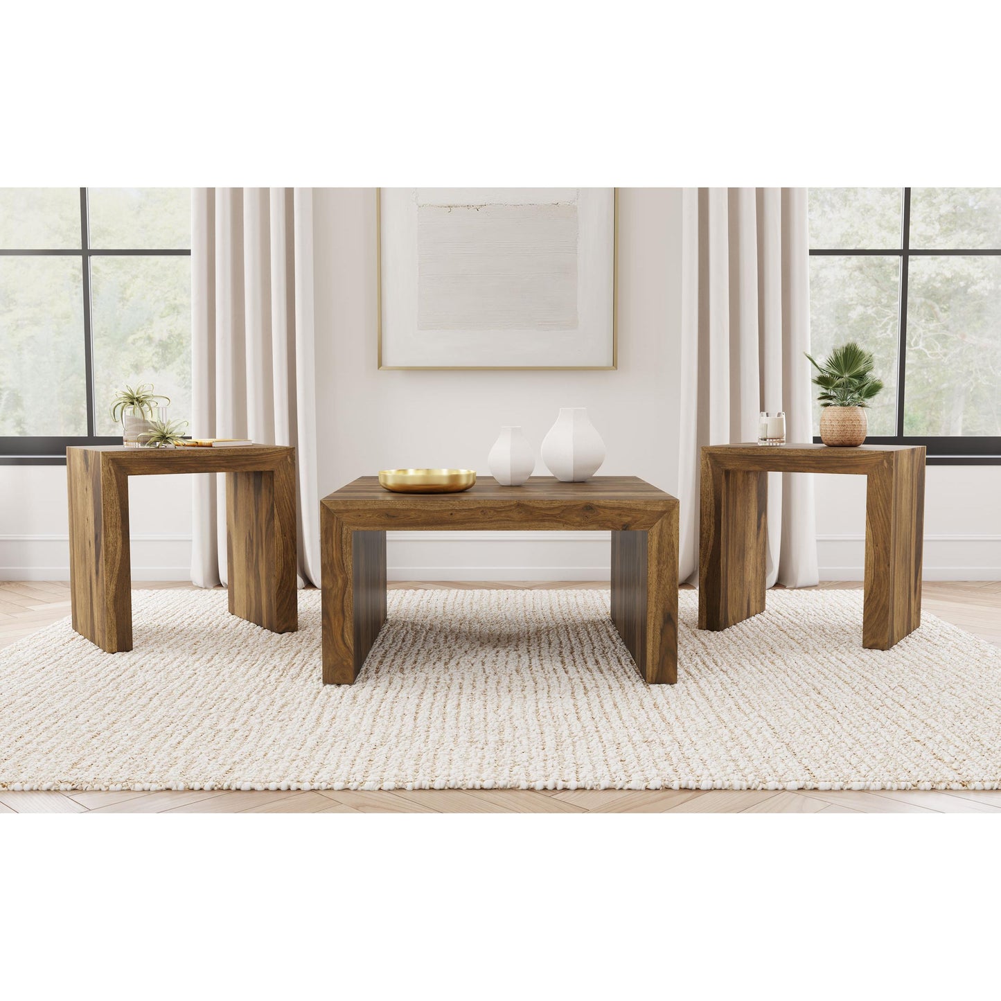  Coaster Furniture Odilia 708418-S3 3-piece Solid Wood Coffee and End Table Set - Auburn IMAGE 2