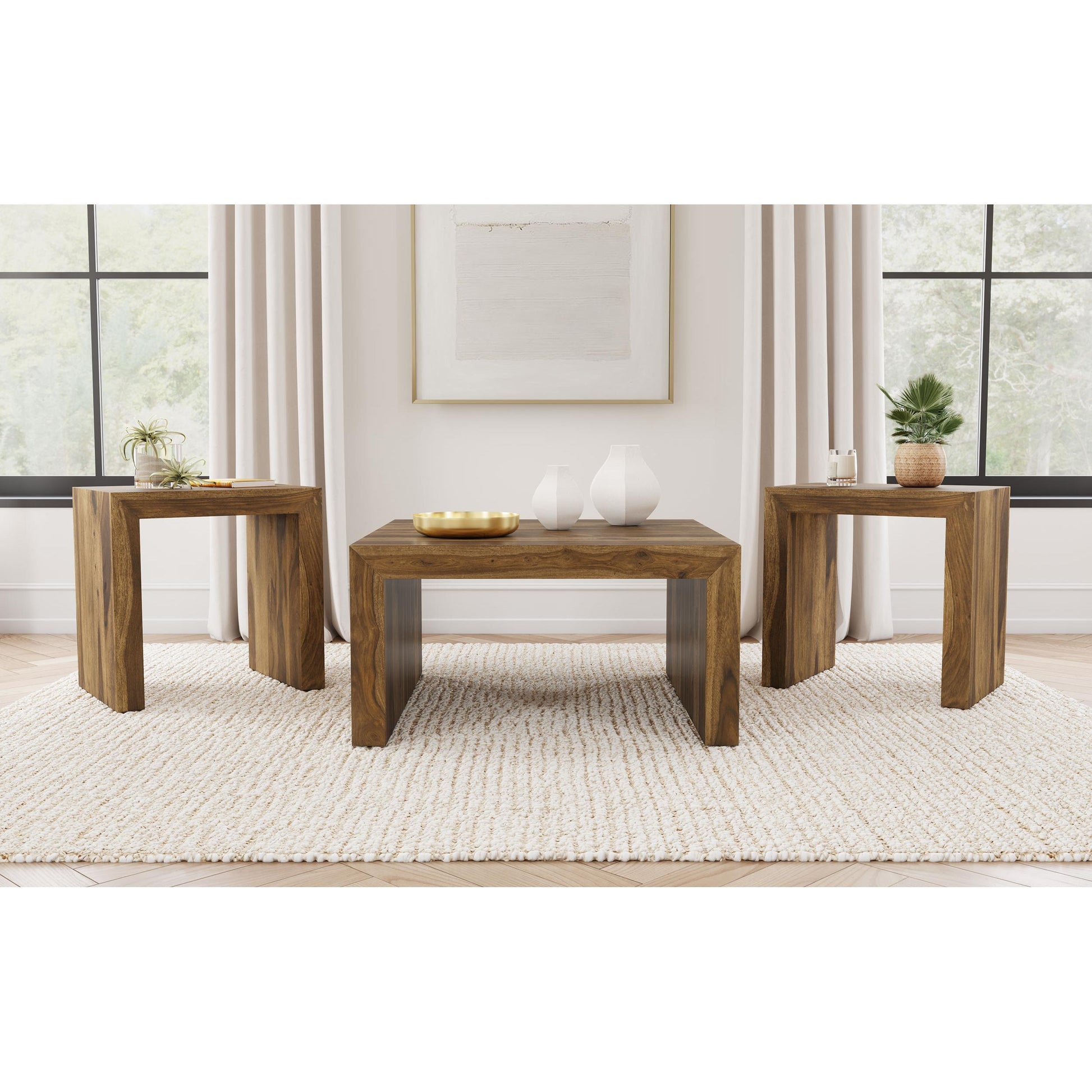  Coaster Furniture Odilia 708418-S3 3-piece Solid Wood Coffee and End Table Set - Auburn IMAGE 2
