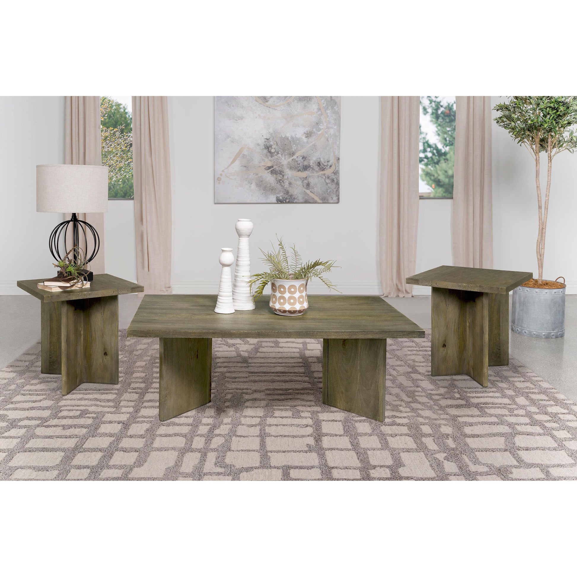  Coaster Furniture Andando 708498-S3 3-piece Coffee and End Table Set - Mango Brown IMAGE 3