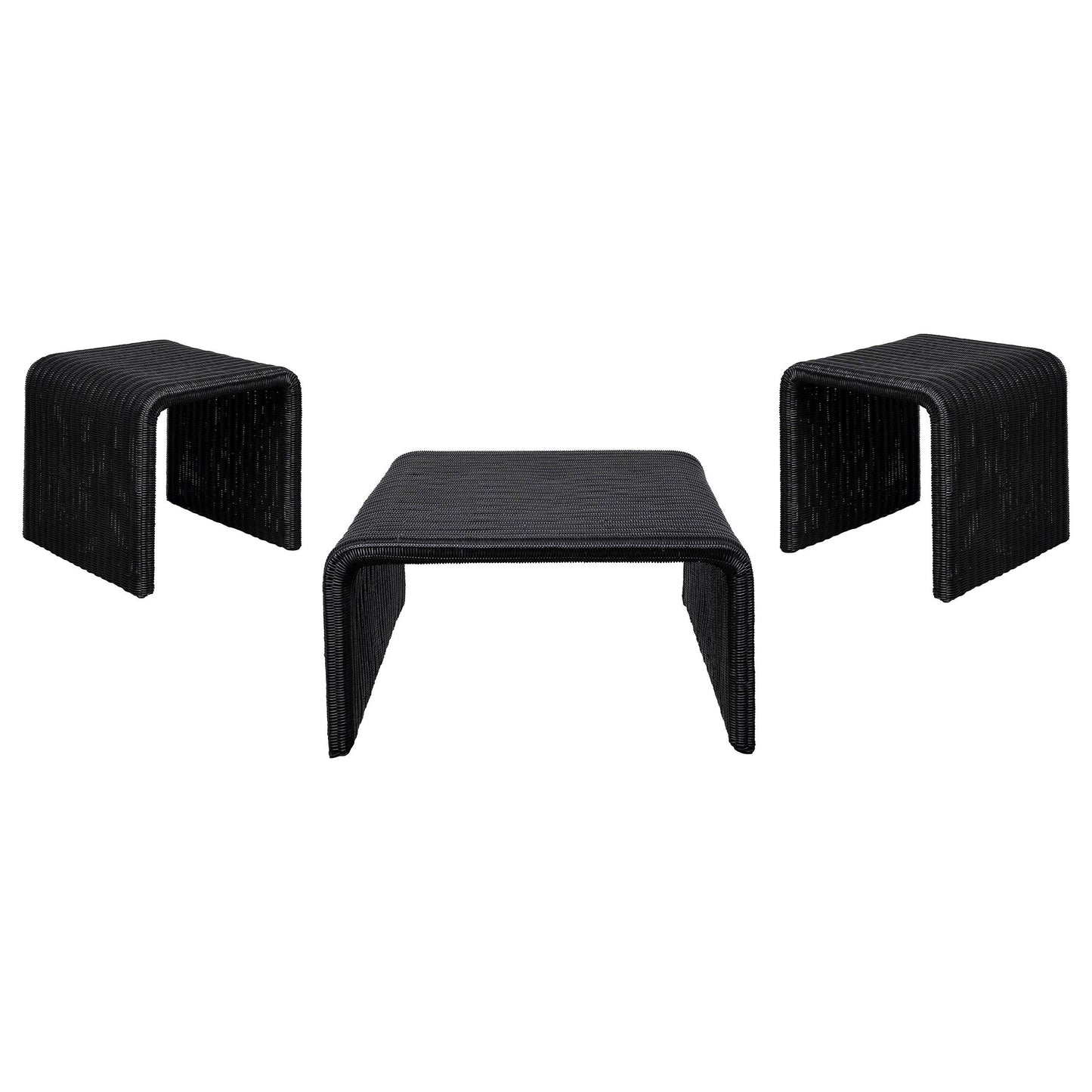  Coaster Furniture Cahya 708518-S3 3-piece Rattan Coffee and End Table Set - Black IMAGE 1