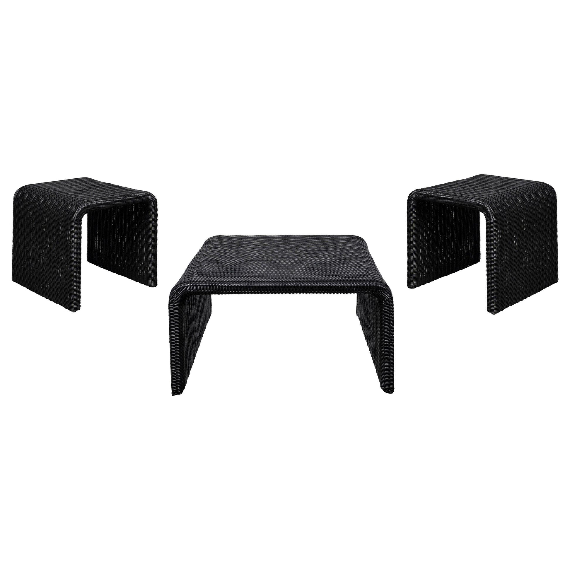  Coaster Furniture Cahya 708518-S3 3-piece Rattan Coffee and End Table Set - Black IMAGE 1