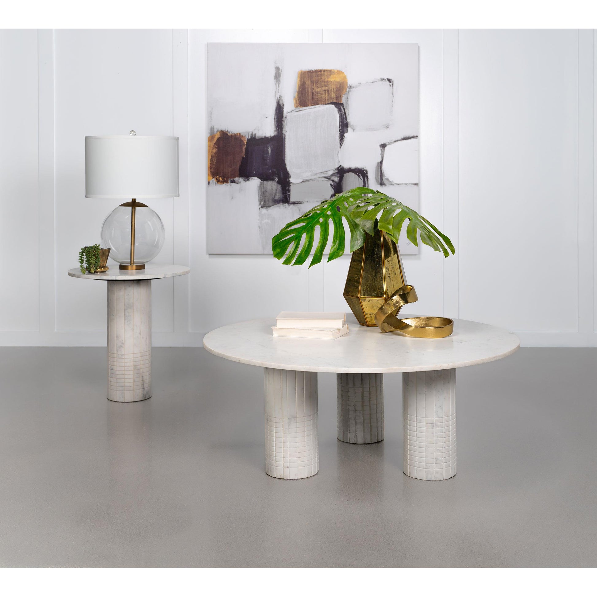  Coaster Furniture Astoria 709668-S2 2-piece Marble Coffee and End Table Set - White IMAGE 2