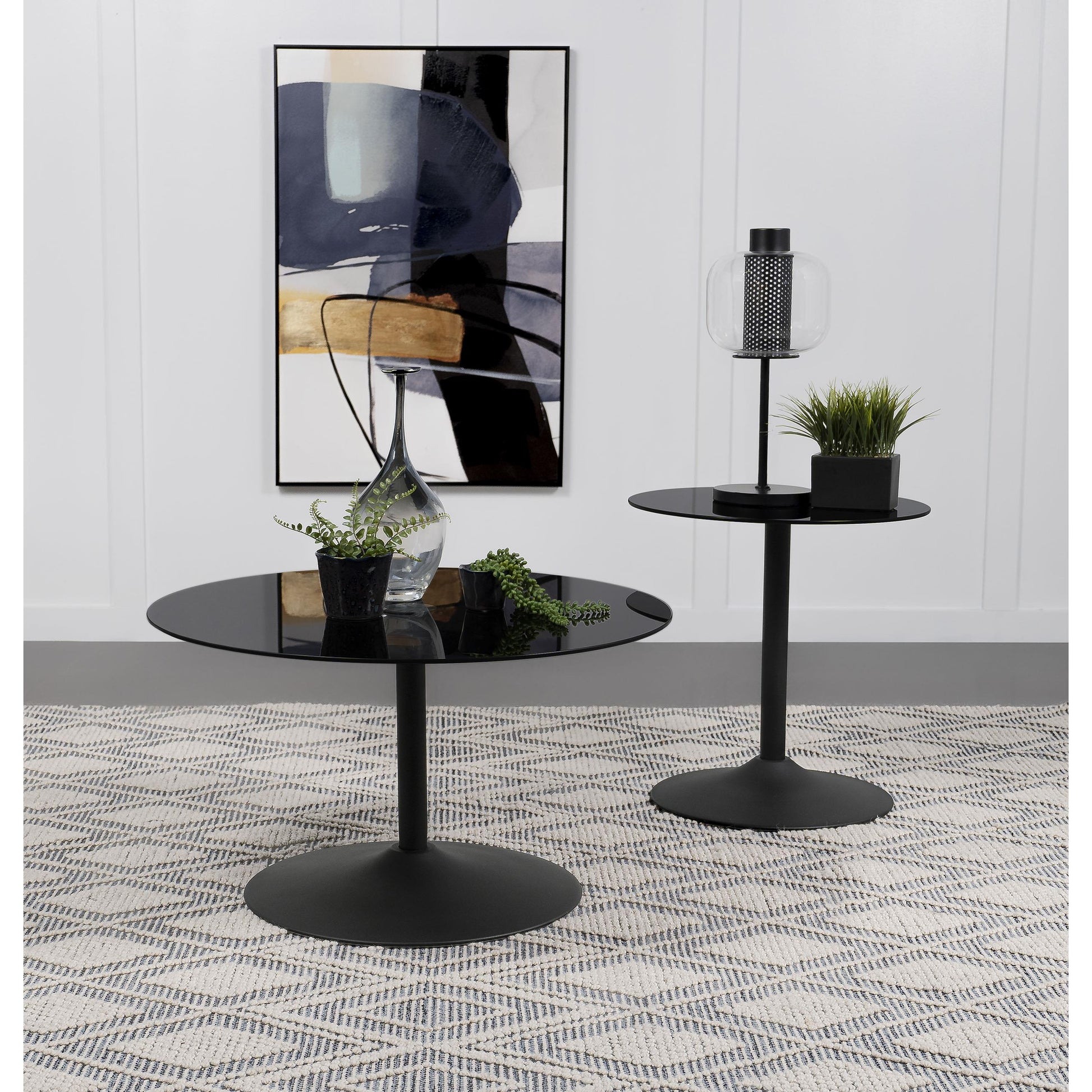  Coaster Furniture Ganso 709688-S2 2-piece Round Glass Top Coffee and End Table Set - Black IMAGE 3