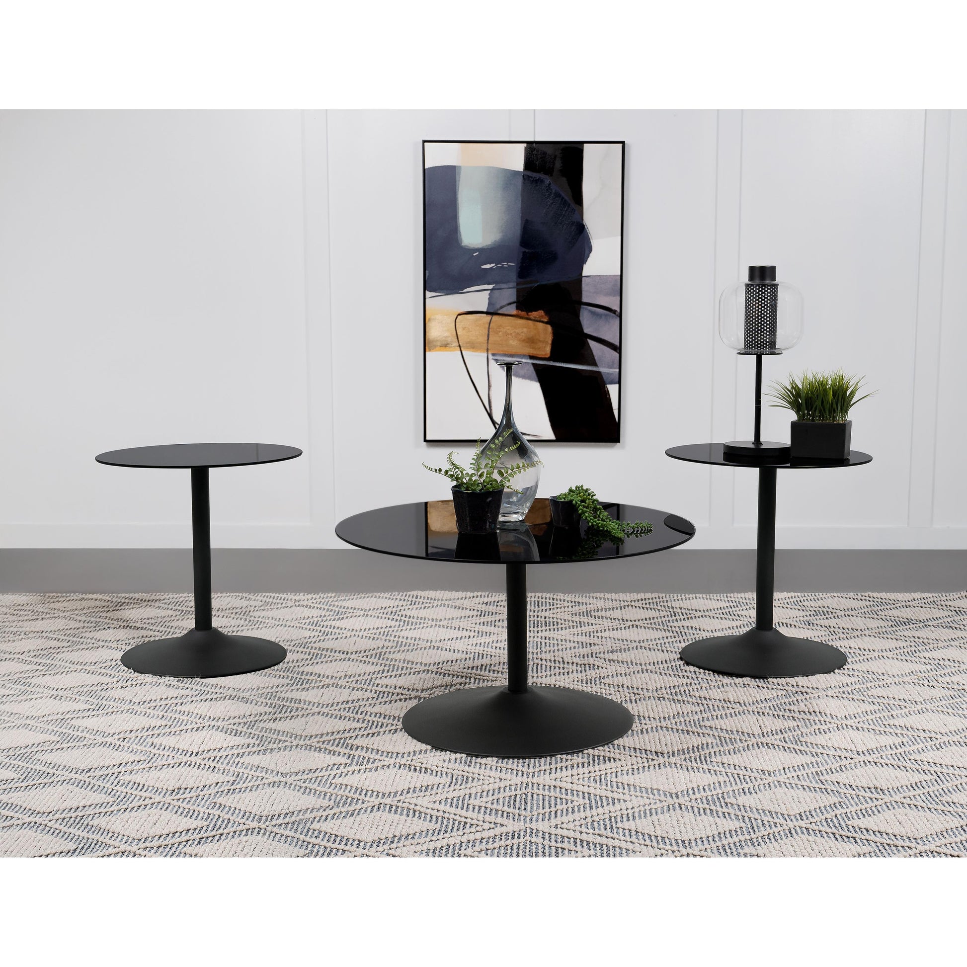  Coaster Furniture Ganso 709688-S3 3-piece Round Glass Top Coffee and End Table Set - Black IMAGE 3
