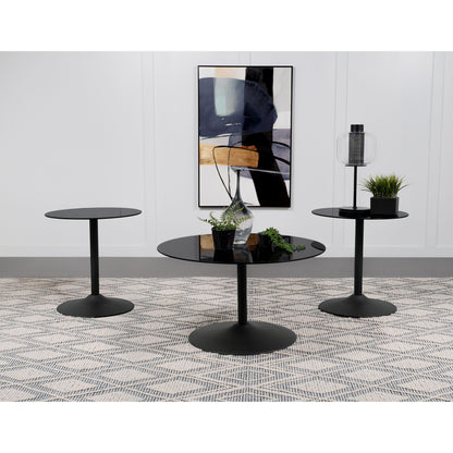  Coaster Furniture Ganso 709688-S3 3-piece Round Glass Top Coffee and End Table Set - Black IMAGE 3