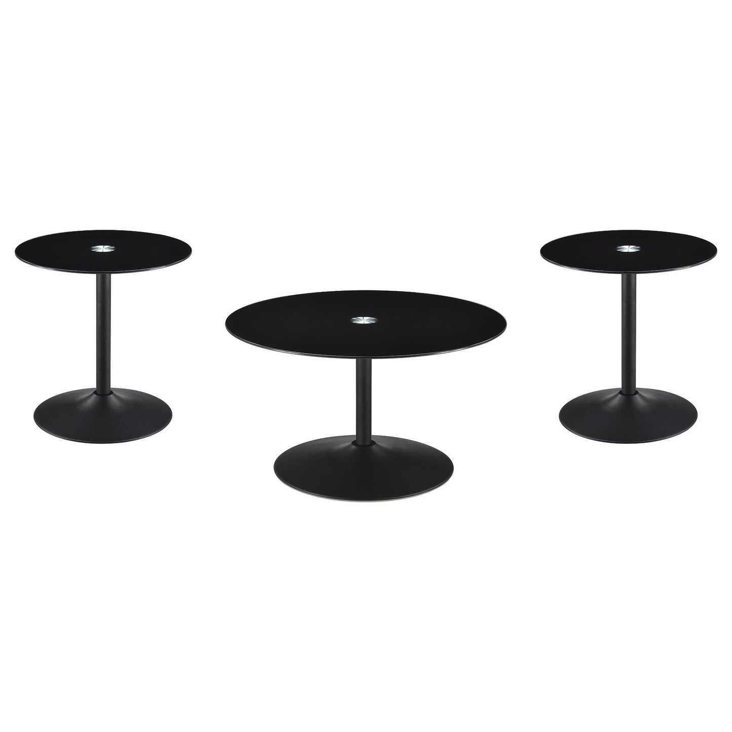  Coaster Furniture Ganso 709688-S3 3-piece Round Glass Top Coffee and End Table Set - Black IMAGE 6