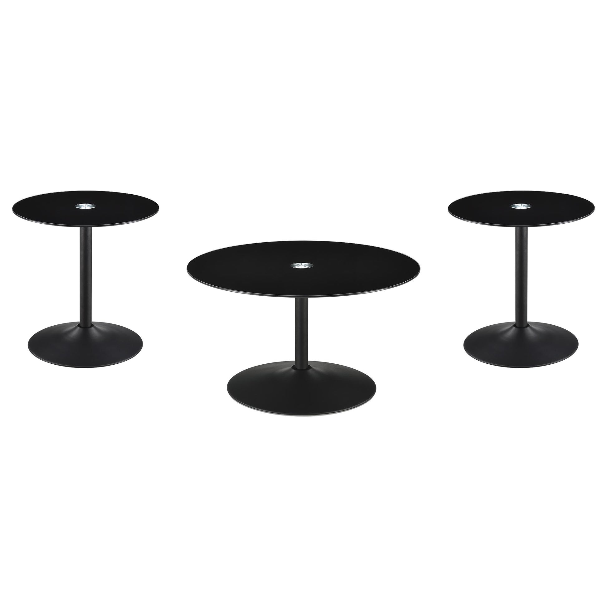  Coaster Furniture Ganso 709688-S3 3-piece Round Glass Top Coffee and End Table Set - Black IMAGE 6