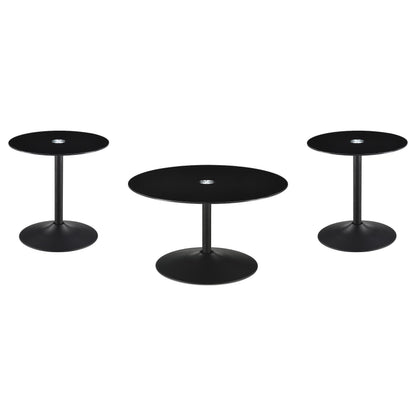  Coaster Furniture Ganso 709688-S3 3-piece Round Glass Top Coffee and End Table Set - Black IMAGE 6