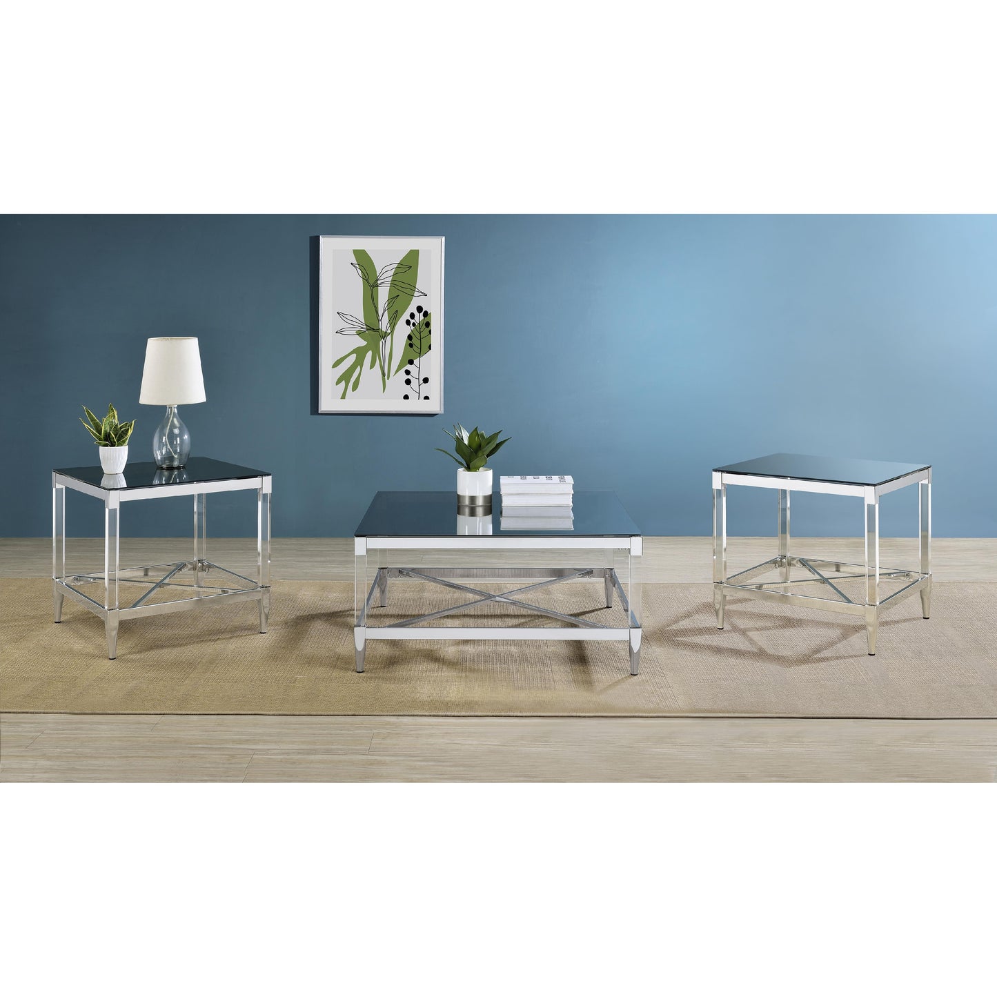  Coaster Furniture Lindley 709728-S3 3-piece Square Coffee and End Table Set - Chrome IMAGE 5