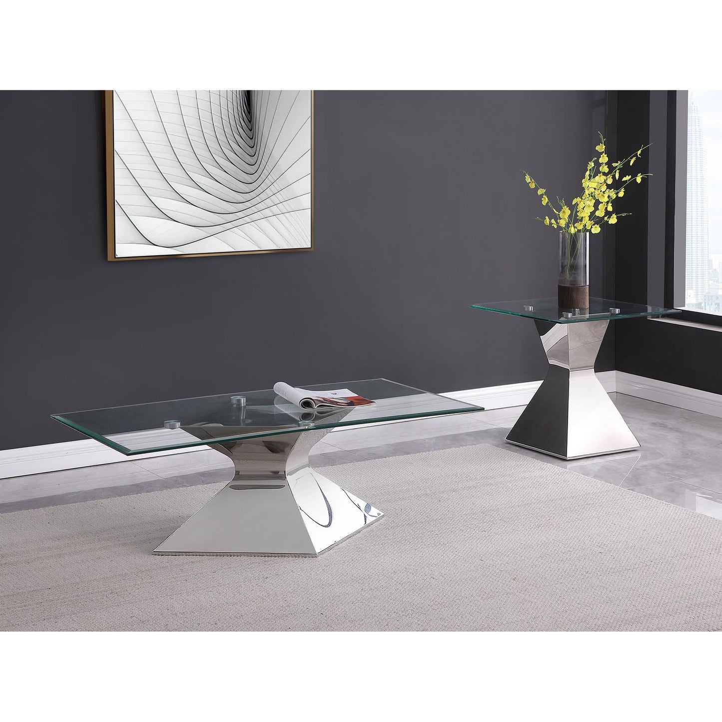  Coaster Furniture Jenny 710208-S2 2-piece Rectangular Coffee and End Table Set - Chrome IMAGE 3