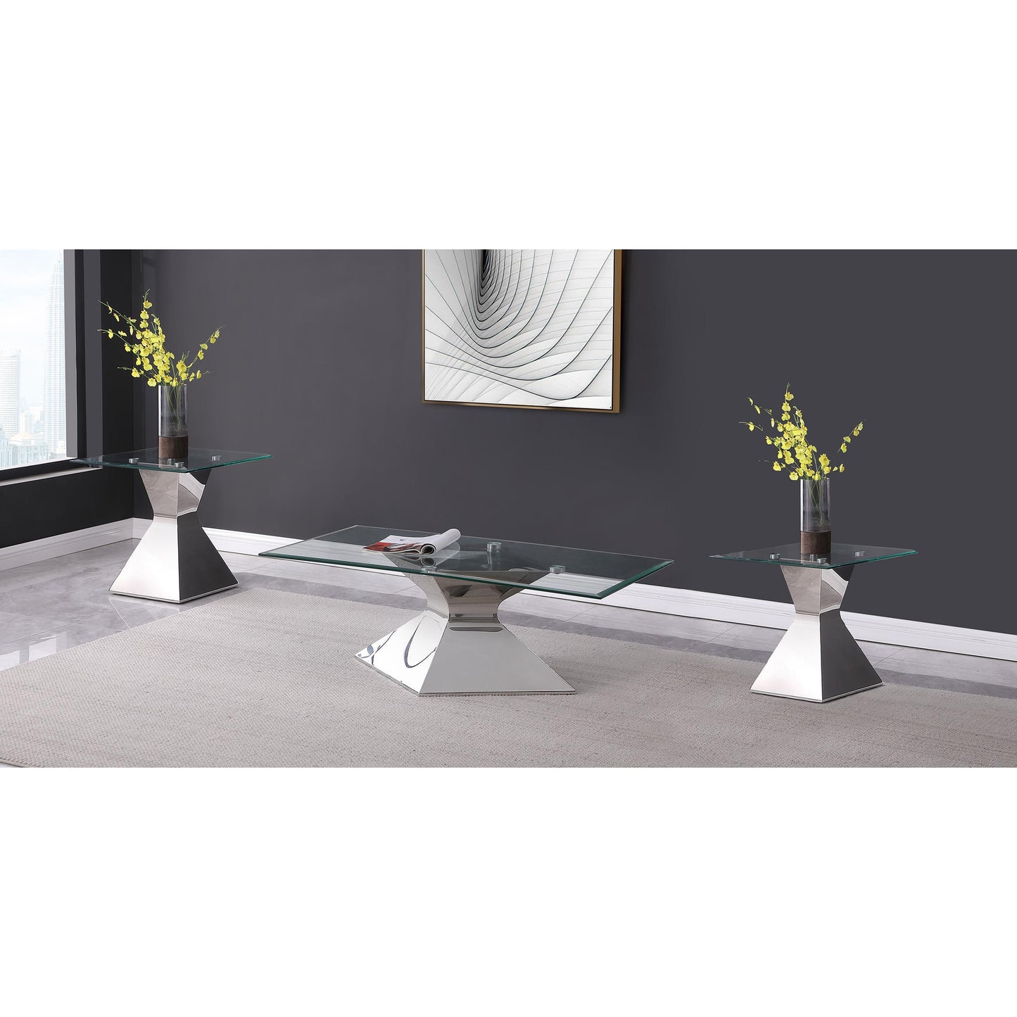  Coaster Furniture Jenny 710208-S3 3-piece Rectangular Coffee and End Table Set - Chrome IMAGE 3