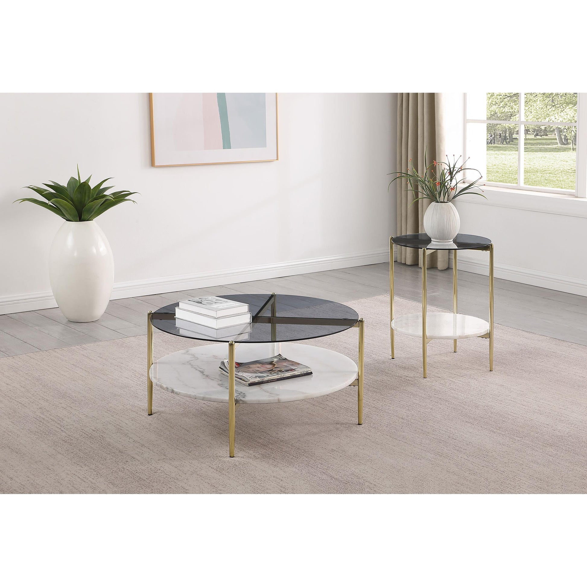  Coaster Furniture Jonelle 710338-S2 2-piece Round Coffee and End Table Set - Gold IMAGE 3