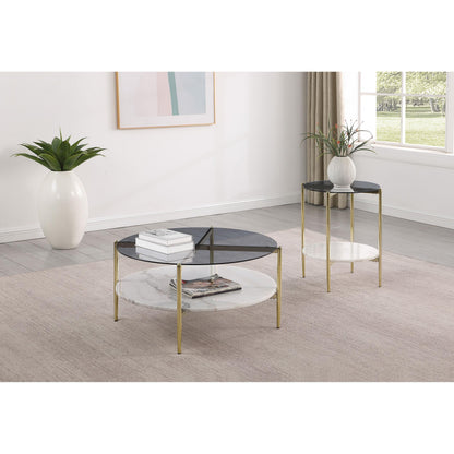  Coaster Furniture Jonelle 710338-S2 2-piece Round Coffee and End Table Set - Gold IMAGE 3