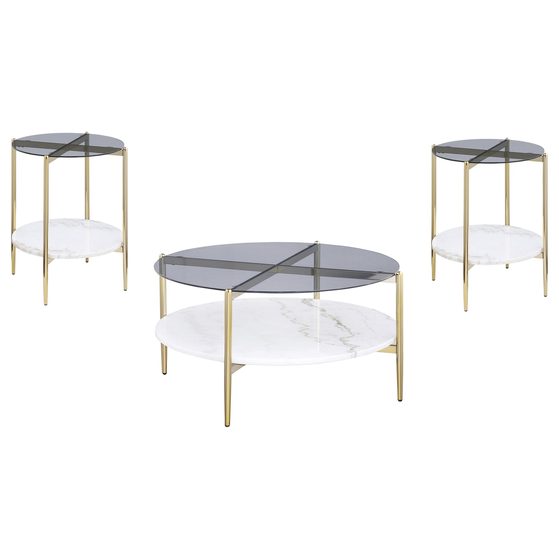  Coaster Furniture Jonelle 710338-S3 3-piece Round Coffee and End Table Set - Gold IMAGE 1