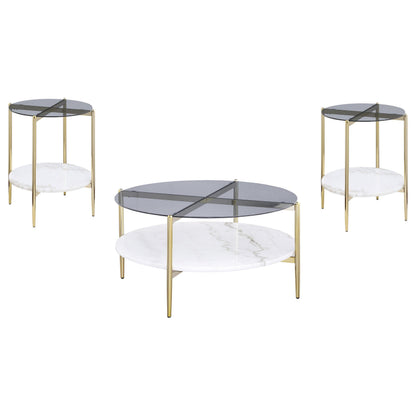  Coaster Furniture Jonelle 710338-S3 3-piece Round Coffee and End Table Set - Gold IMAGE 1