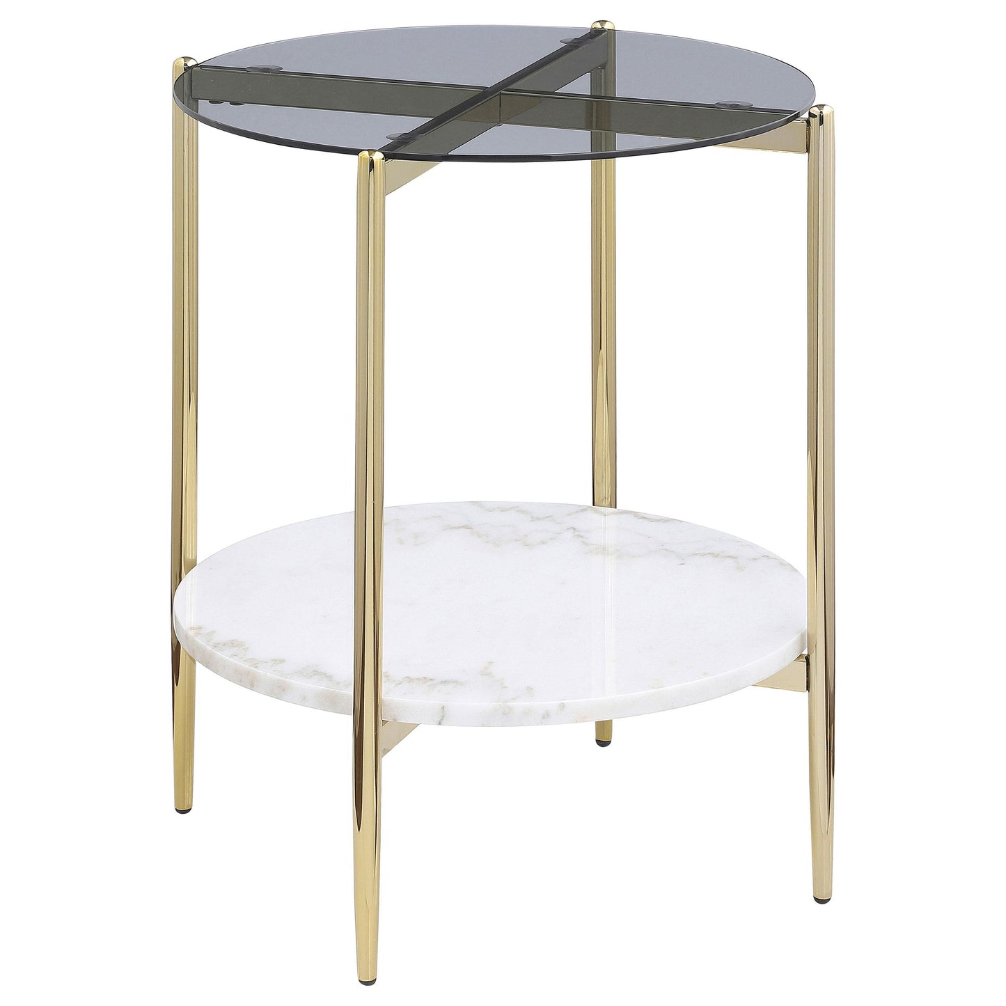  Coaster Furniture Jonelle 710338-S3 3-piece Round Coffee and End Table Set - Gold IMAGE 2