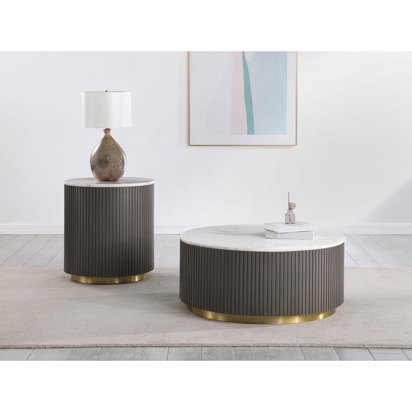  Coaster Furniture Jason 710418-S2 2-piece Round White Marble Coffee Table Set - Charcoal IMAGE 1