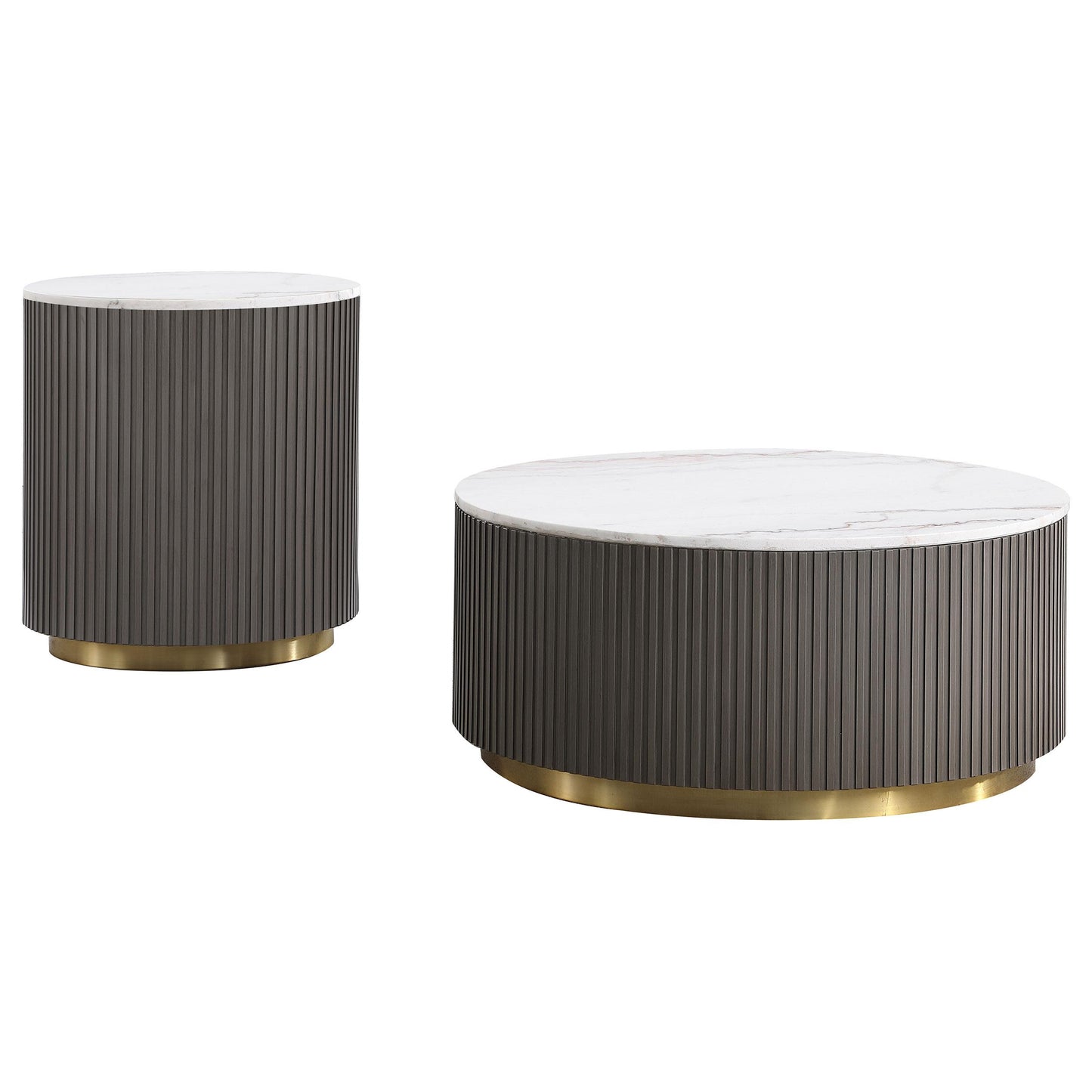  Coaster Furniture Jason 710418-S2 2-piece Round White Marble Coffee Table Set - Charcoal IMAGE 2
