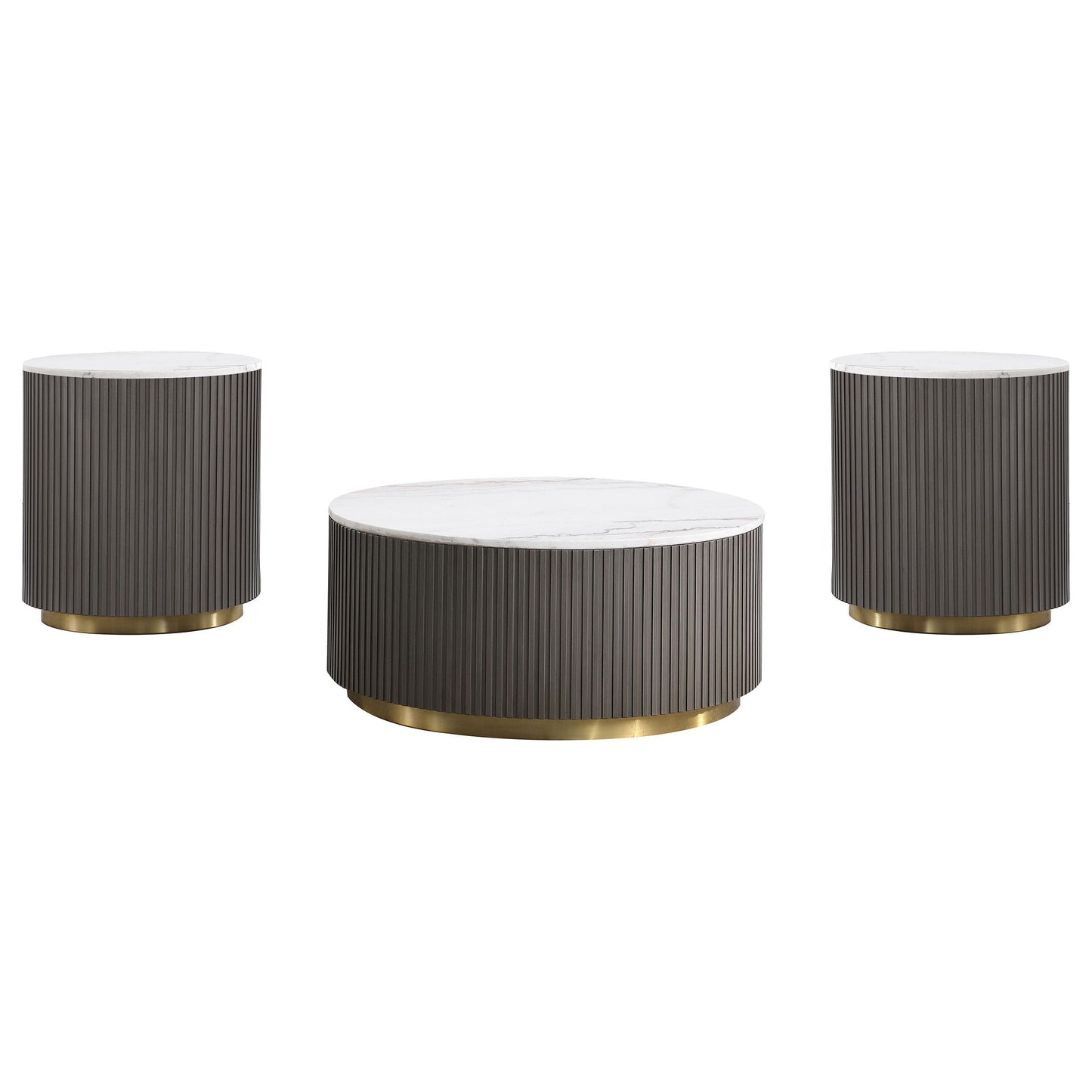  Coaster Furniture Jason 710418-S3 3-piece Round White Marble Coffee Table Set - Charcoal IMAGE 1