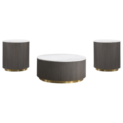  Coaster Furniture Jason 710418-S3 3-piece Round White Marble Coffee Table Set - Charcoal IMAGE 1