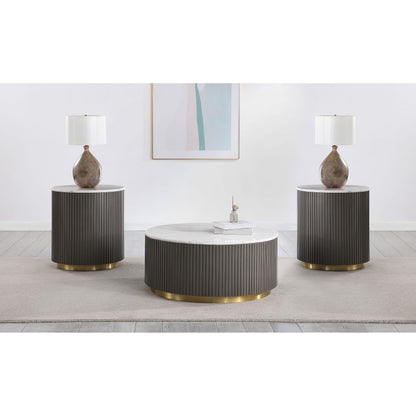  Coaster Furniture Jason 710418-S3 3-piece Round White Marble Coffee Table Set - Charcoal IMAGE 2