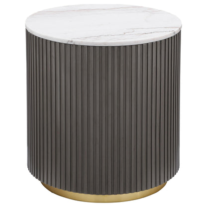  Coaster Furniture Jason 710418-S3 3-piece Round White Marble Coffee Table Set - Charcoal IMAGE 3
