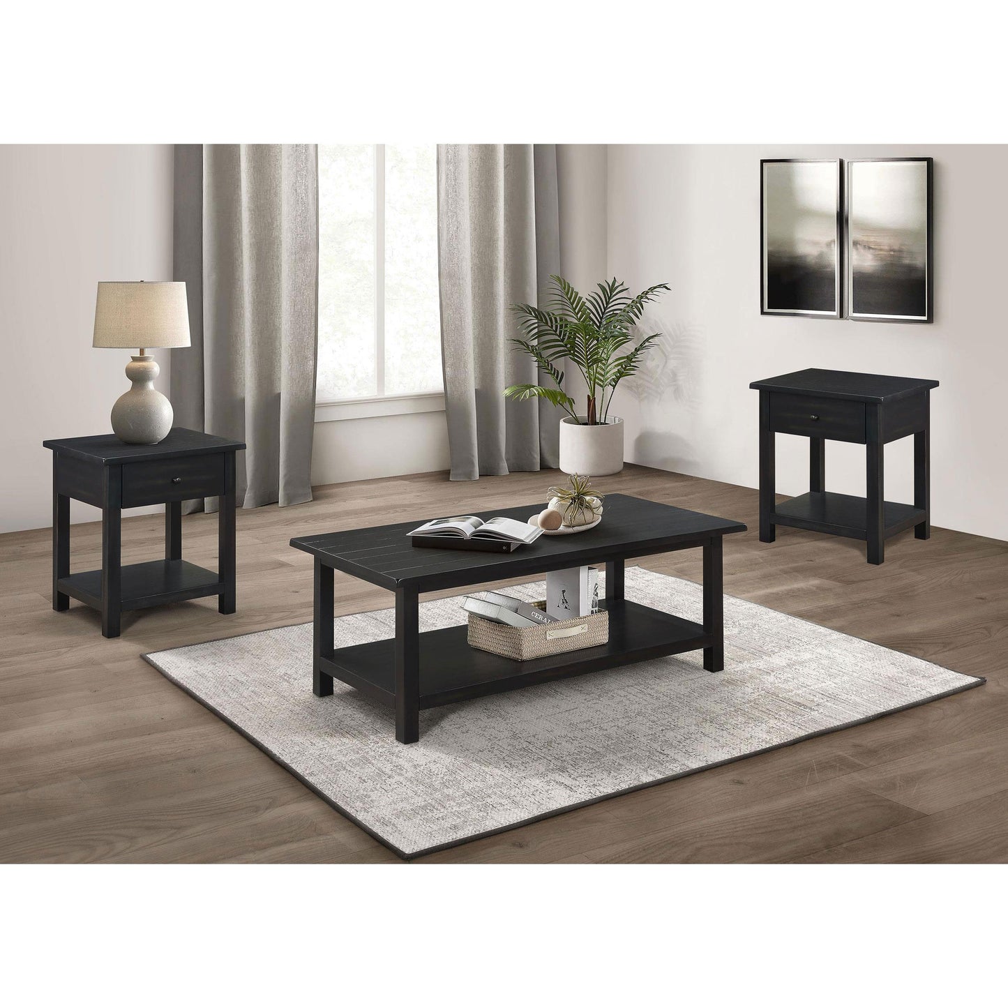  Coaster Furniture Payne 710568-S3 3-piece Coffee and 1-drawer End Table Set - Java IMAGE 2
