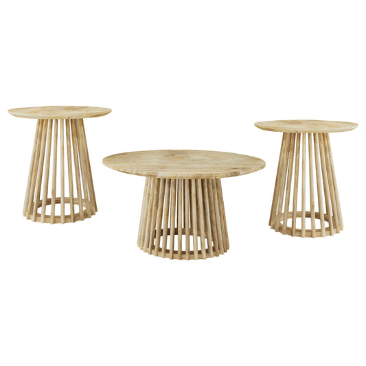  Coaster Furniture Touhy 710608-S3 3-piece Round Coffee and End Table Set - Natural Mango IMAGE 1