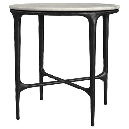  Coaster Furniture Hermas 710737 Round Genuine Marble Top Metal Side Table - White IMAGE 4