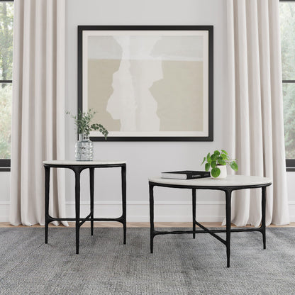  Coaster Furniture Hermas 710737 Round Genuine Marble Top Metal Side Table - White IMAGE 8