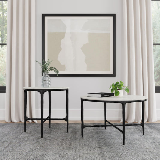  Coaster Furniture Hermas 710738-S2 2-piece Round Marble Coffee and End Table Set - White IMAGE 1