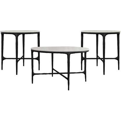  Coaster Furniture Hermas 710738-S3 3-piece Round Marble Coffee and End Table Set - White IMAGE 1