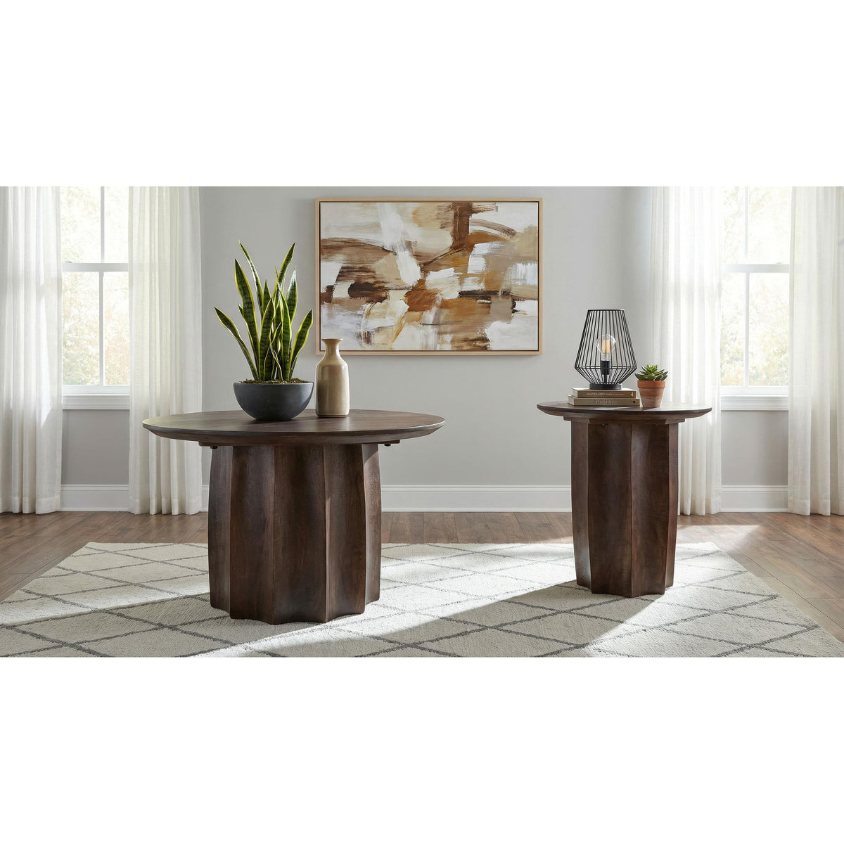  Coaster Furniture Cayenne 710778-S2 2-piece Solid Mango Wood Coffee Table Set - Walnut IMAGE 2