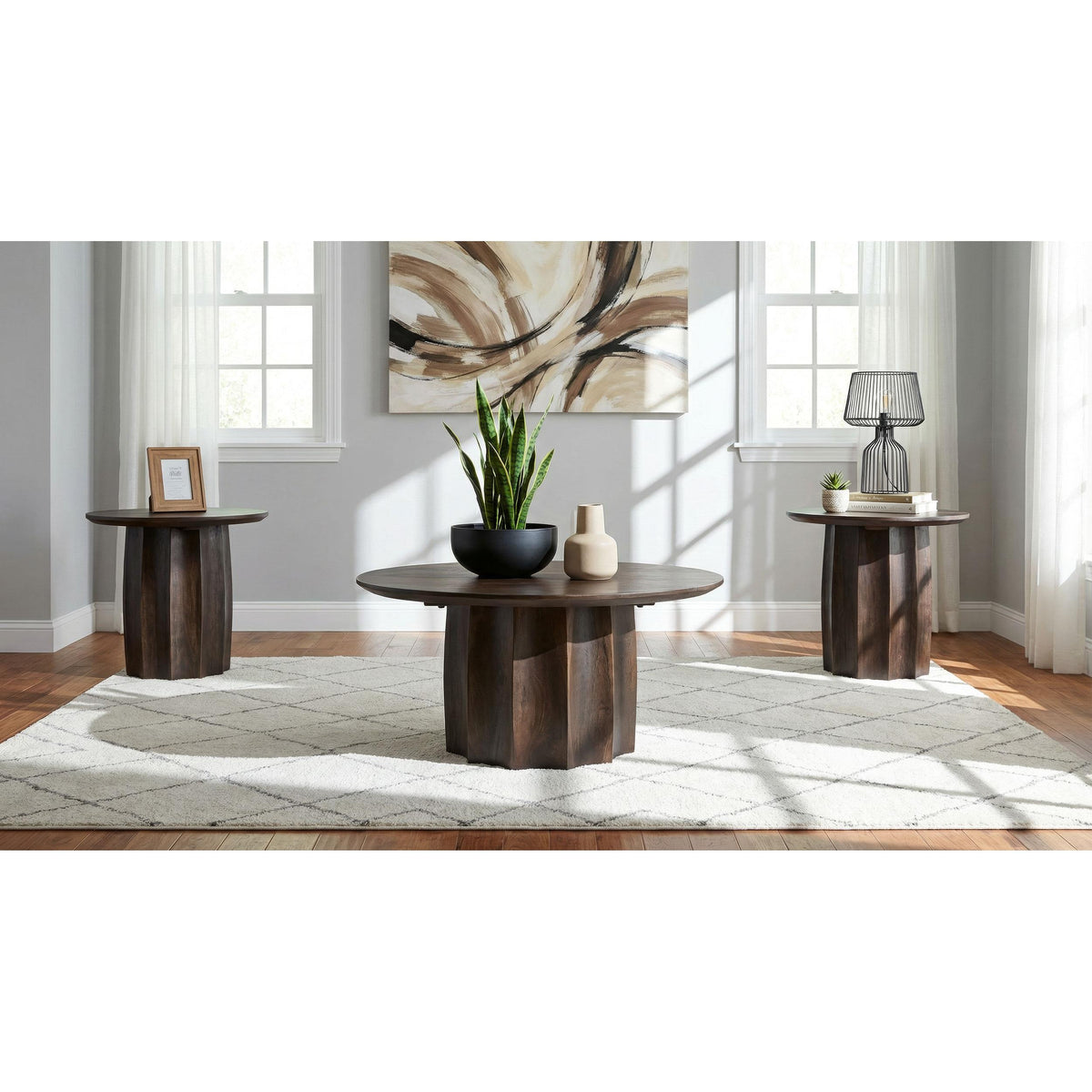  Coaster Furniture Cayenne 710778-S3 3-piece Solid Mango Wood Coffee Table Set - Walnut IMAGE 2