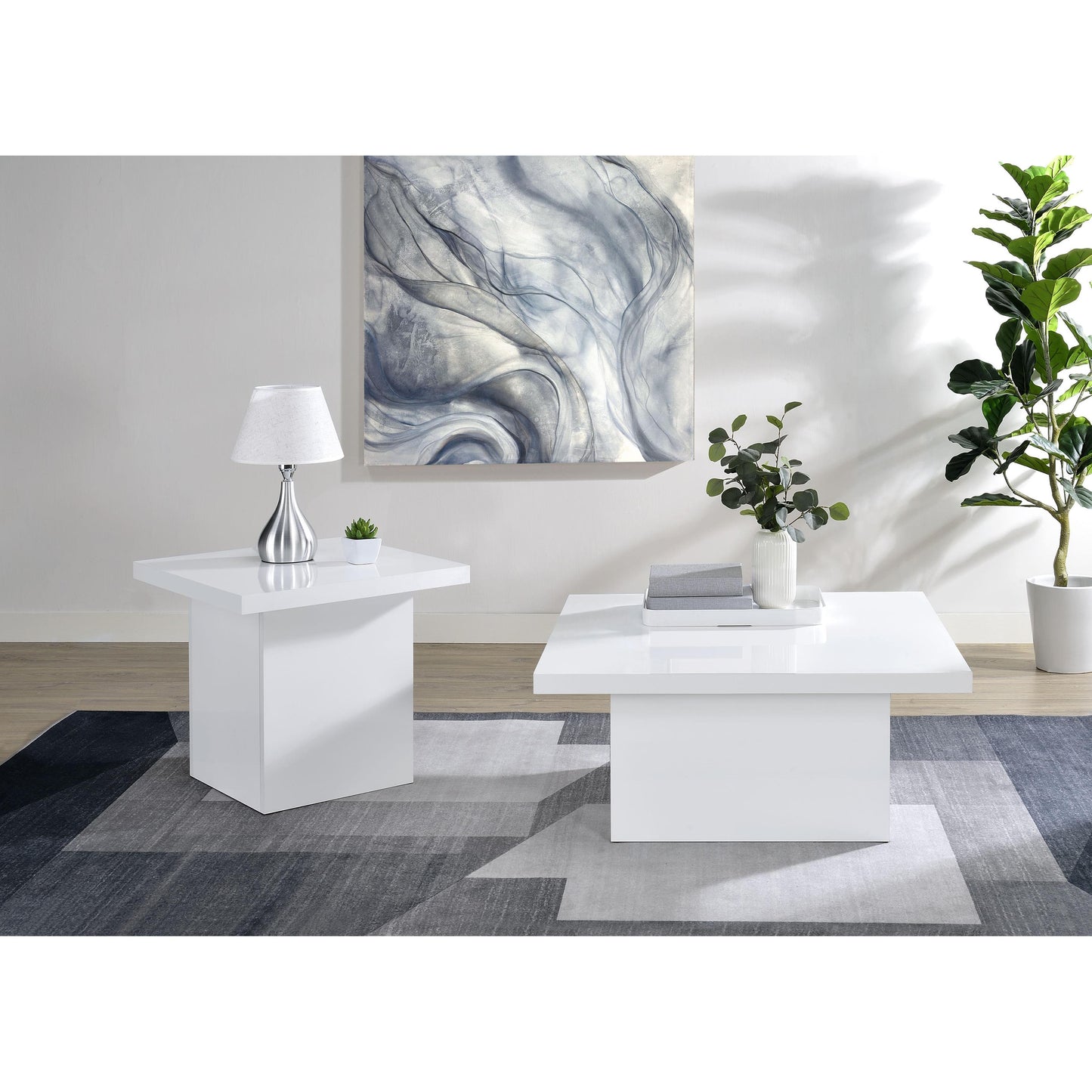  Coaster Furniture Devar 710898-S2 2-piece Square Coffee End Table Set - White High Gloss IMAGE 2