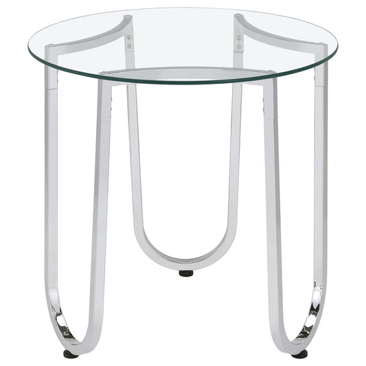  Coaster Furniture Beller 710907 Round Tempered Glass Top Side Table - Chrome IMAGE 1