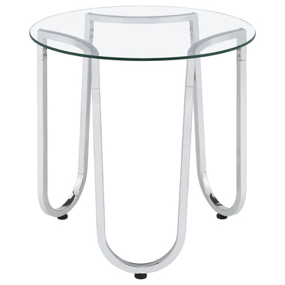  Coaster Furniture Beller 710907 Round Tempered Glass Top Side Table - Chrome IMAGE 3