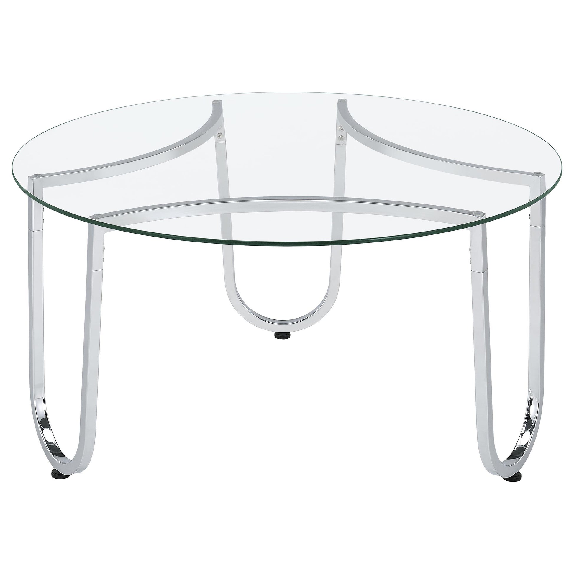  Coaster Furniture Beller 710908 Round Tempered Glass Top Coffee Table - Chrome IMAGE 1