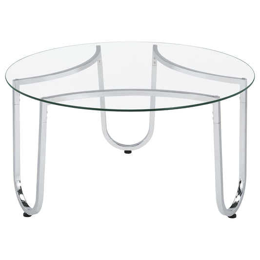  Coaster Furniture Beller 710908 Round Tempered Glass Top Coffee Table - Chrome IMAGE 1
