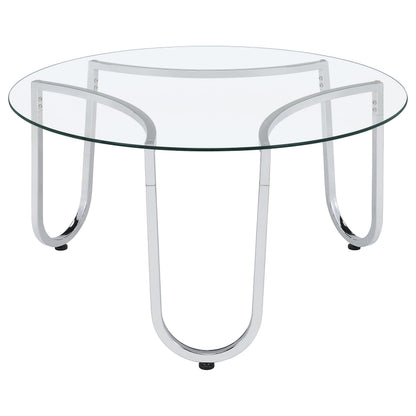  Coaster Furniture Beller 710908 Round Tempered Glass Top Coffee Table - Chrome IMAGE 3