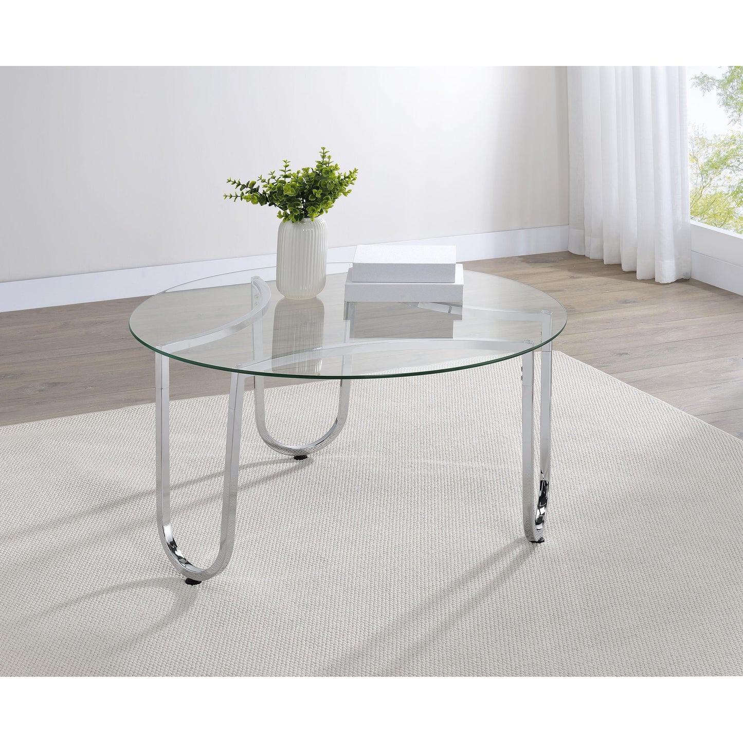  Coaster Furniture Beller 710908 Round Tempered Glass Top Coffee Table - Chrome IMAGE 7