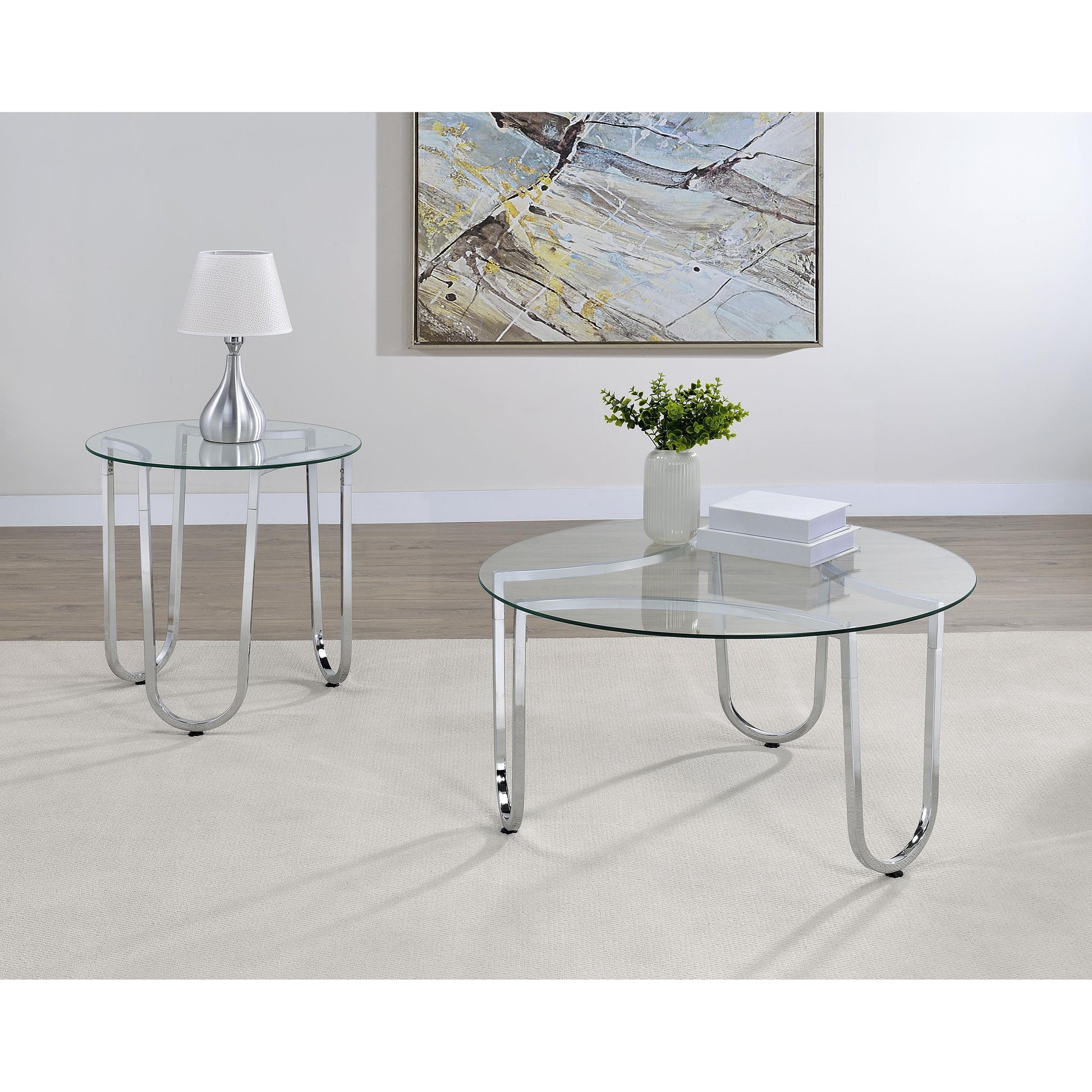  Coaster Furniture Beller 710908-S2 2-piece Round Tempered Glass Top Coffee Table Set - Chrome IMAGE 3