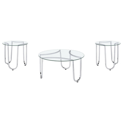  Coaster Furniture Beller 710908-S3 3-piece Round Tempered Glass Top Coffee Table Set - Chrome IMAGE 6