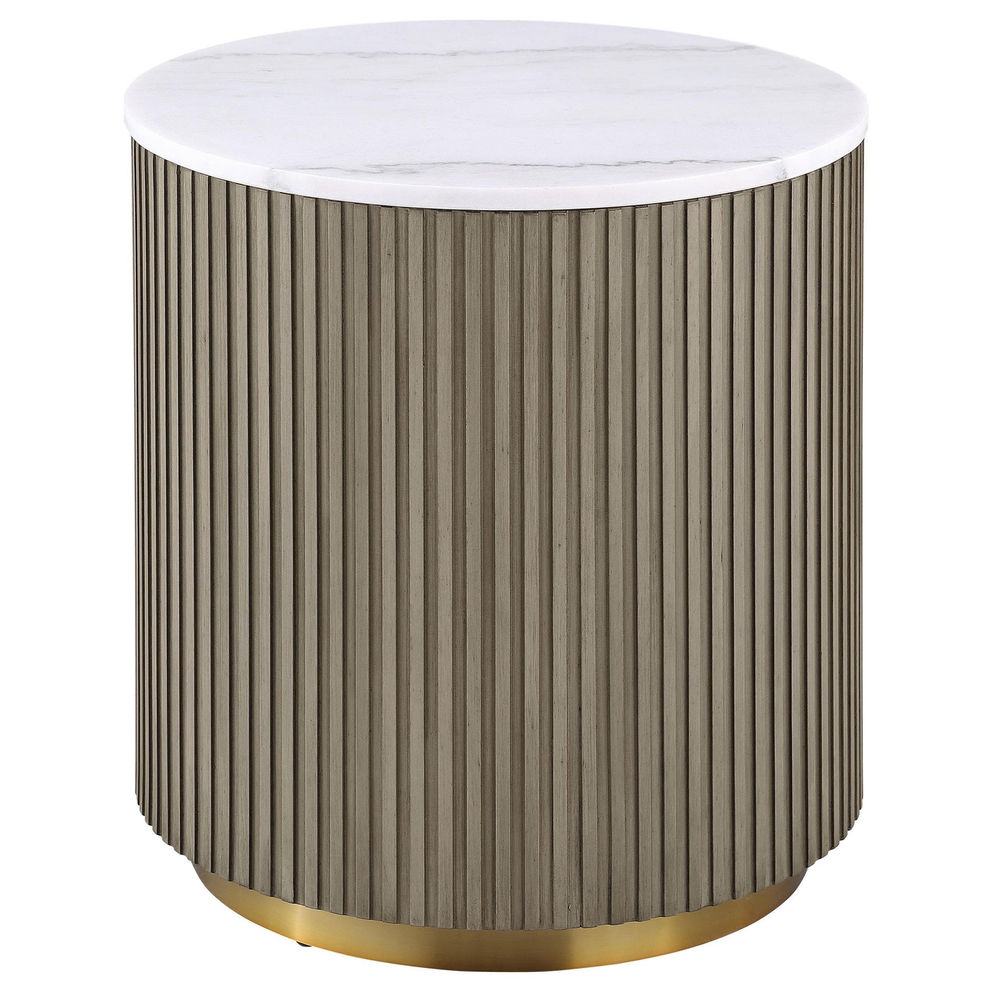  Coaster Furniture Jason 711417 Round White Marble Top End Table - Greige IMAGE 1