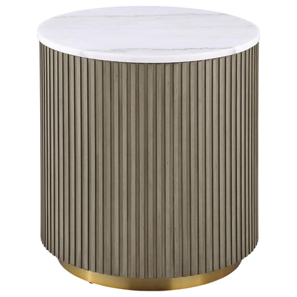  Coaster Furniture Jason 711417 Round White Marble Top End Table - Greige IMAGE 1