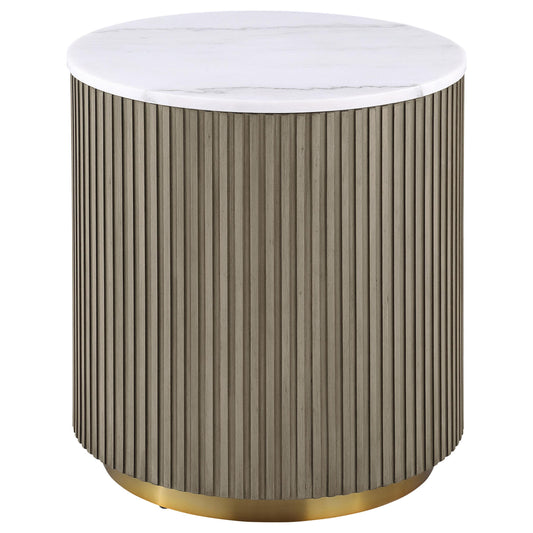  Coaster Furniture Jason 711417 Round White Marble Top End Table - Greige IMAGE 1