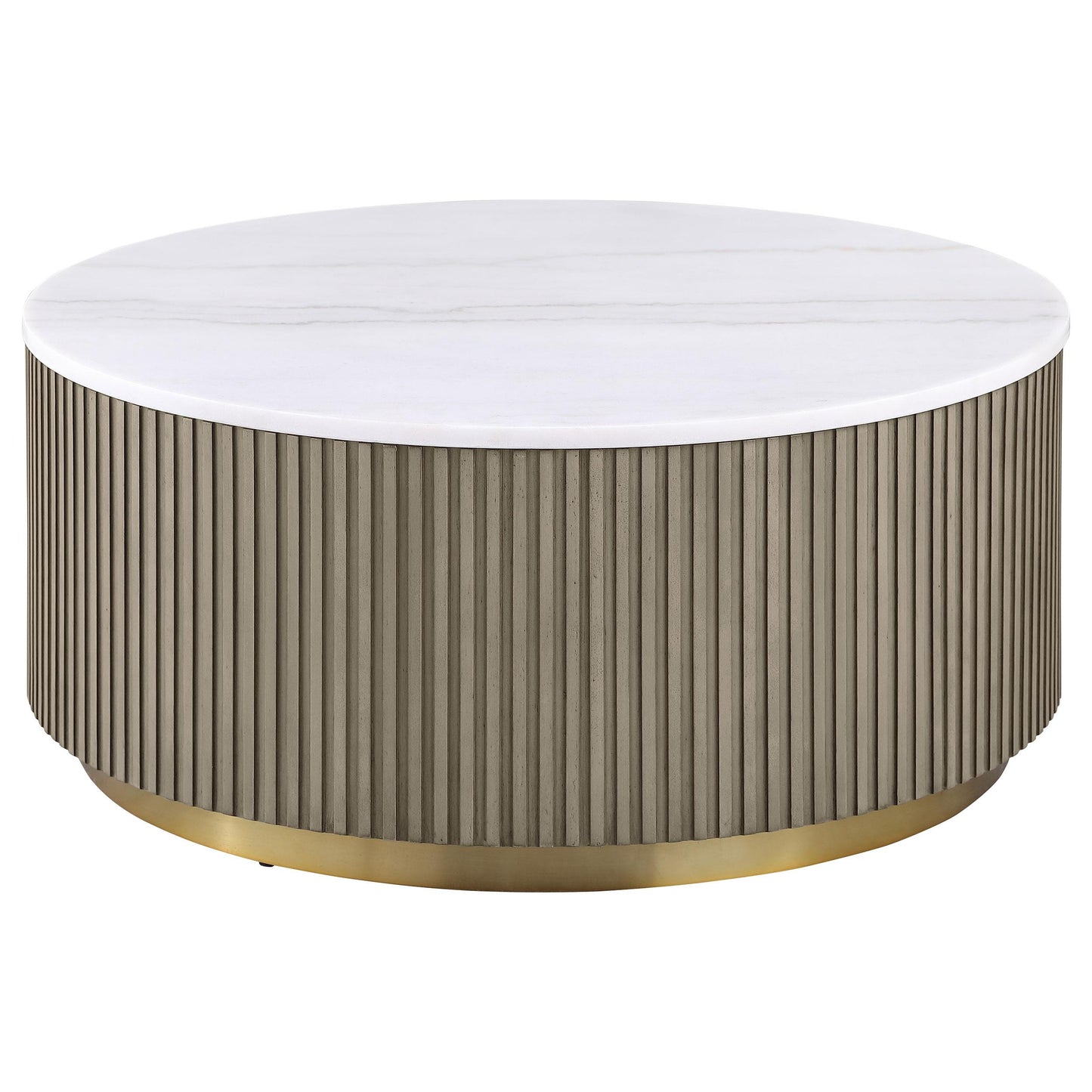  Coaster Furniture Jason 711418-S3 3-piece Round White Marble Coffee Table Set - Greige IMAGE 4