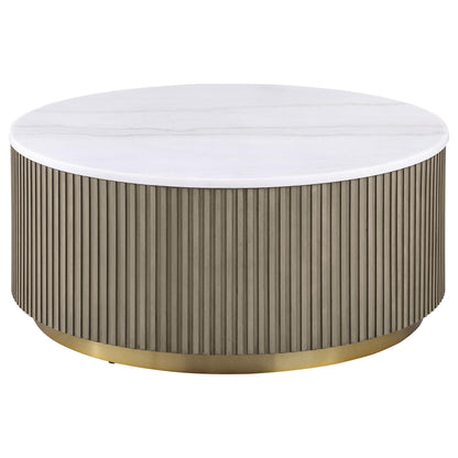  Coaster Furniture Jason 711418-S3 3-piece Round White Marble Coffee Table Set - Greige IMAGE 4