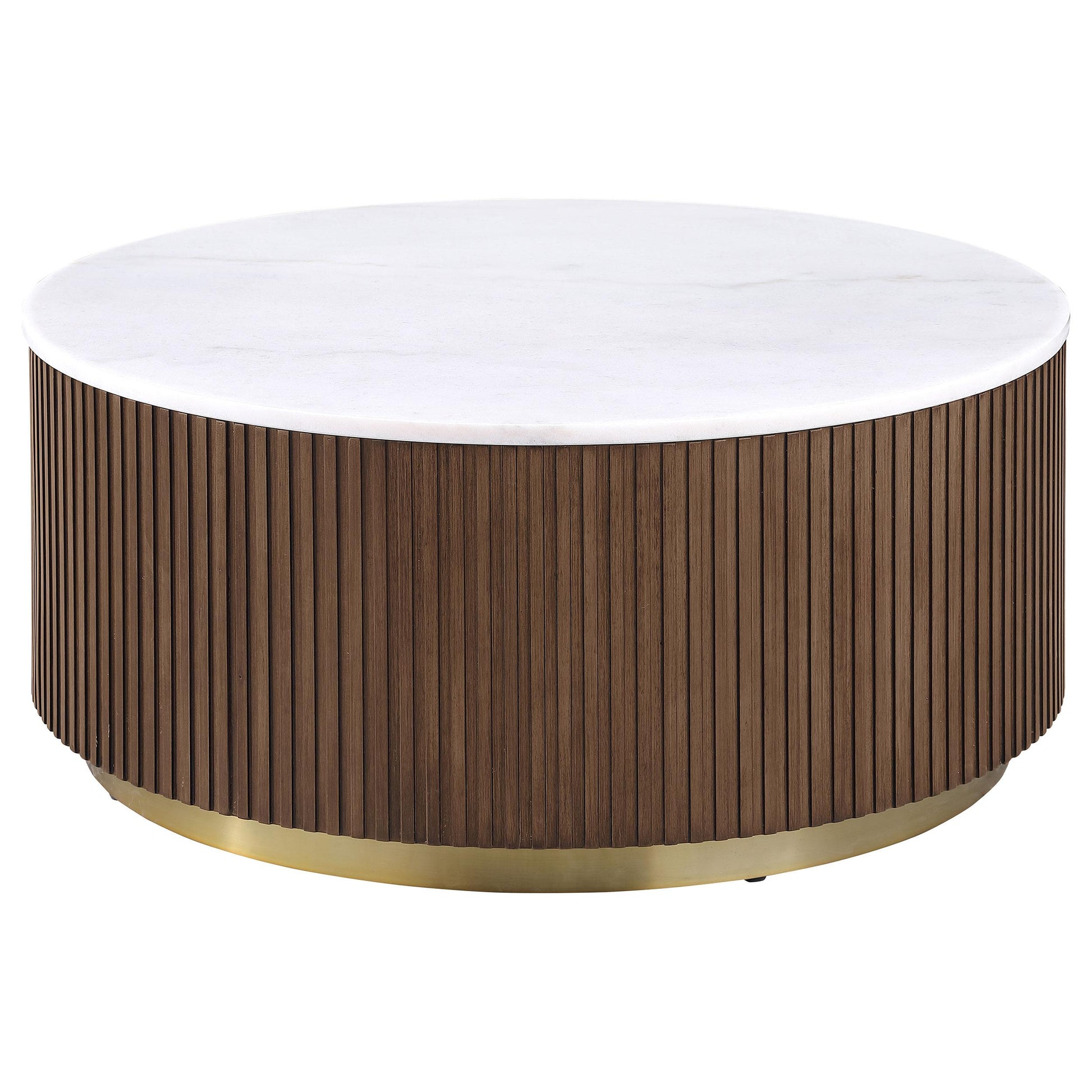  Coaster Furniture Jason 712418-S3 3-piece Round White Marble Coffee Table Set - Honey Brown IMAGE 3